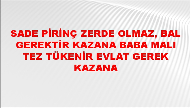 Sade Pirinç Zerde Olmaz, Bal Gerektir Kazana Baba Malı Tez Tükenir Evlat Gerek Kazana Ne Demek?