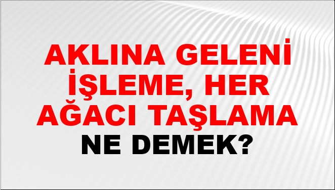 Aklına Geleni İşleme, Her Ağacı Taşlama Ne Demek?