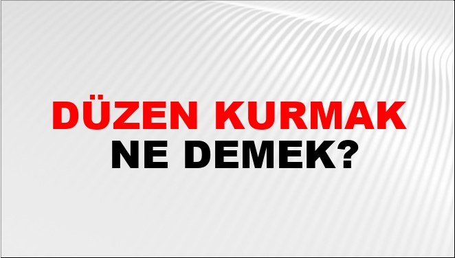 Düzen Kurmak Ne Demek?