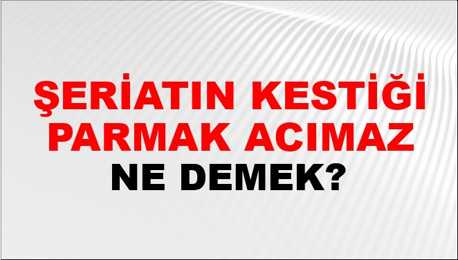 Şeriatın Kestiği Parmak Acımaz Ne Demek? Şeriatın Kestiği Parmak Acımaz ...